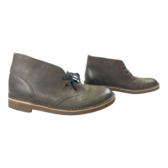 Clarks Mens Gray Leather Casual Lace Up Chukka Ankle Boots Size 10M - Picture 2 of 9